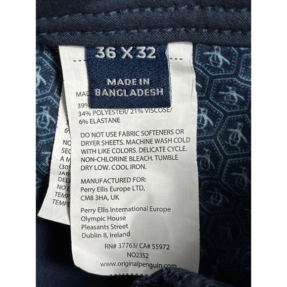 Original Penguin Pants Mens 36x32 Blue Chino Dress Trousers Stretch Work - Picture 4 of 9